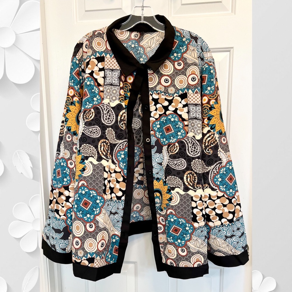 Multi Color Silky Long Sleeve Blouse /Jacket size 2X